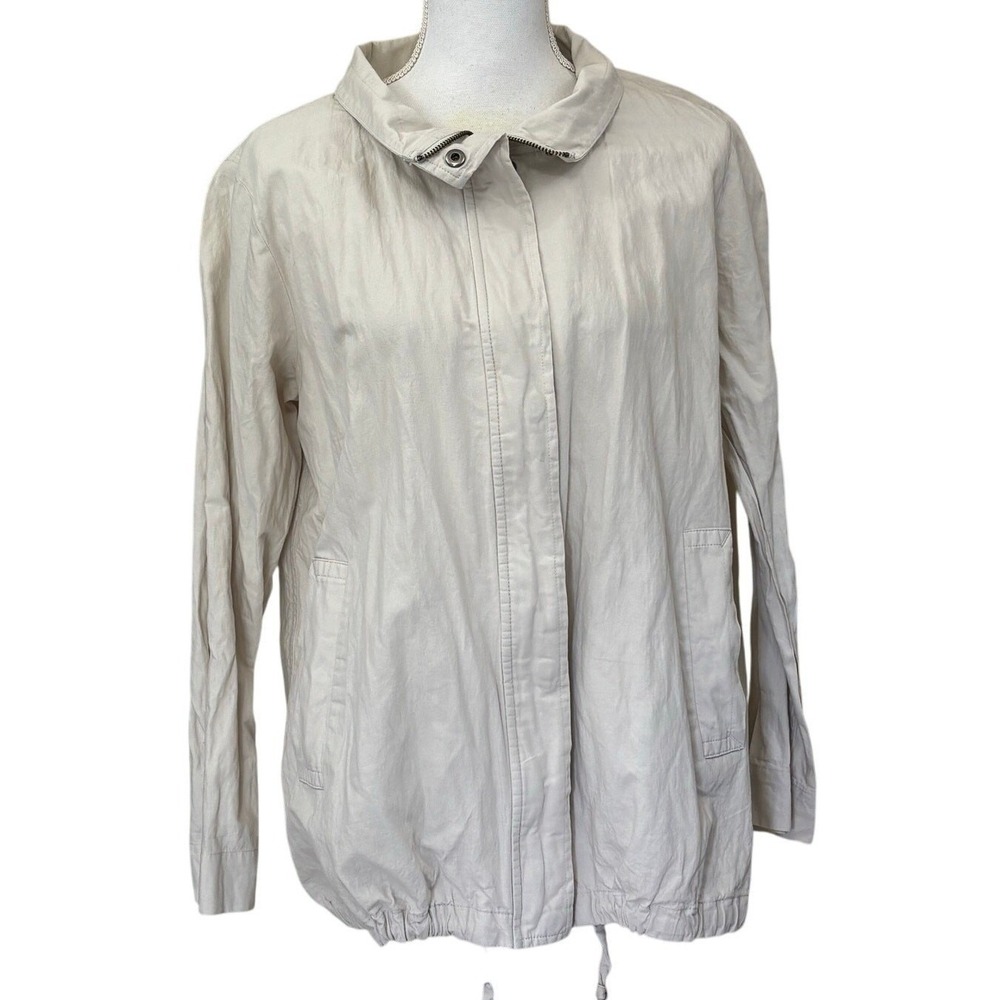 Eileen Fisher Organic Cotton Jacket Beige Large Minimalist Relaxed Luxury Artsy